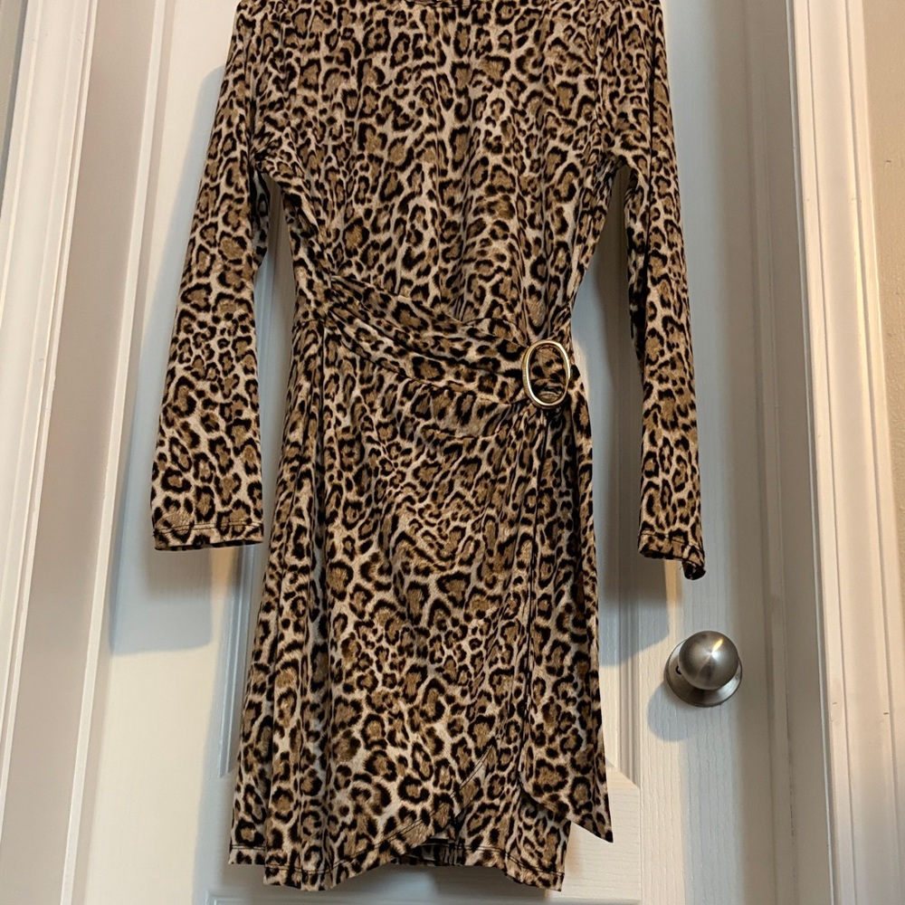 MICHAEL Michael Kors Leopard Print Long Sleeve Wrap Dress - Brown/Tan - Picture 5 of 5